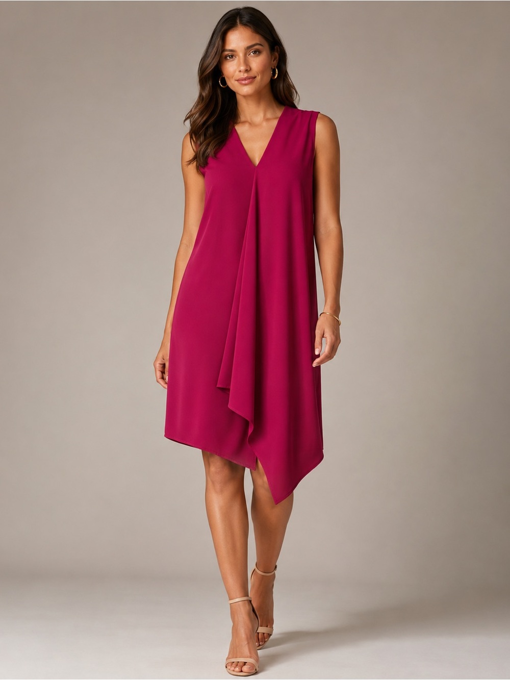 Adrianna Papell Magenta Sleeveless Midi Dress